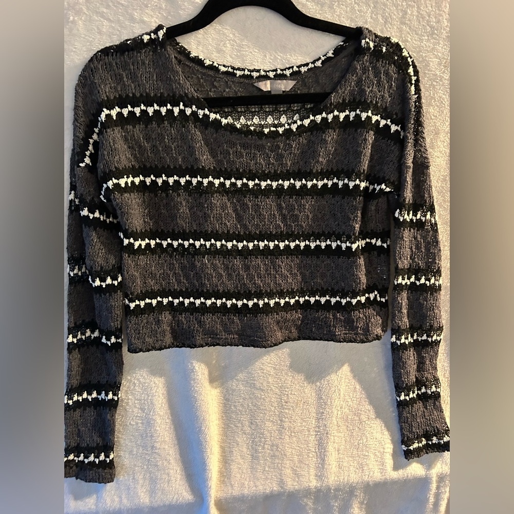 Striped black and white knit crop sweater